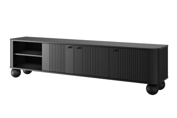 Dulap TV Vesper 3D 187 cm - negru / mânere negre / picioare rotunde