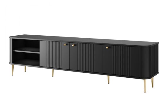 Dulap TV Vesper 3D 187 cm - negru / picioare aurii