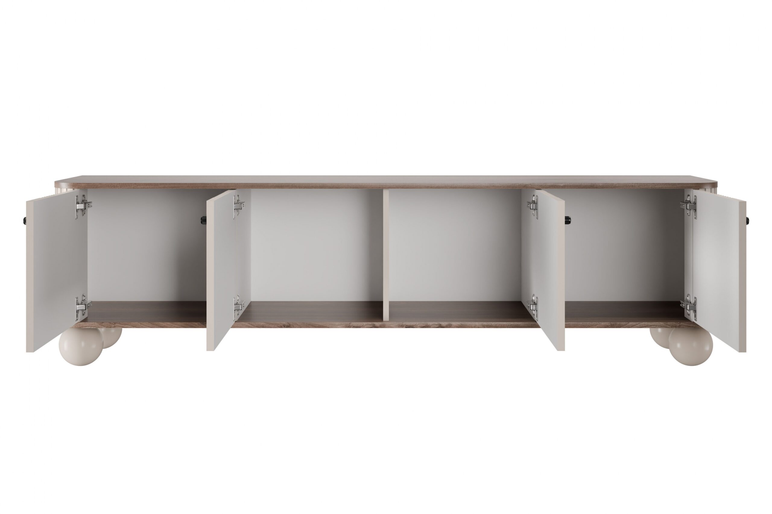 Dulap TV Vesper 4D 187 cm - cașmir / nuc / mânere negre / picioare rotunde - imagine 6