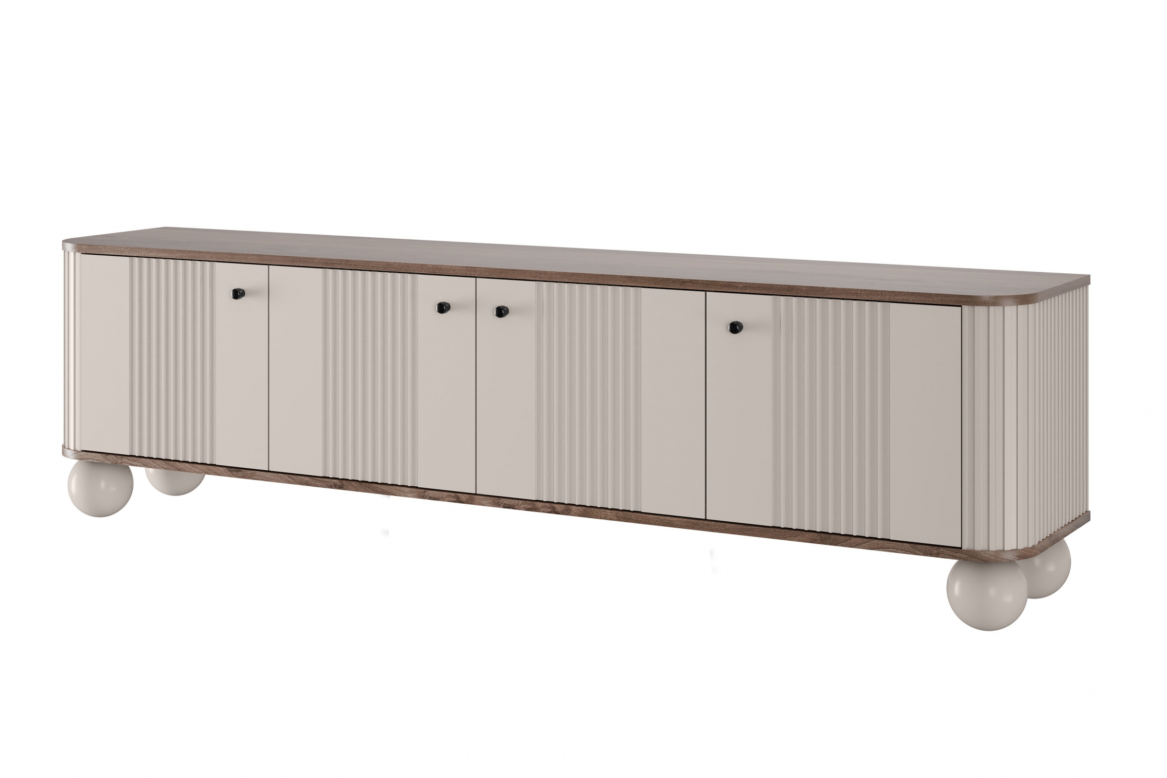 Dulap TV Vesper 4D 187 cm - cașmir / nuc / mânere negre / picioare rotunde