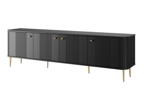 Dulap TV Vesper 4D 187 cm - negru / picioare aurii