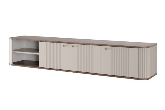 Dulap TV suspendat Vesper 3D 187 cm - cașmir / nuc / mânere aurii