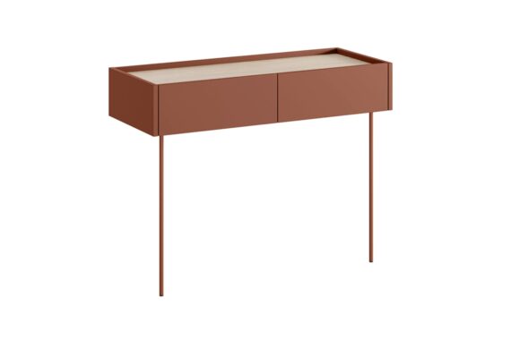 Consolă / masă de toaletă modernă cu două sertare Desin 2S - ceramică roșie / Stejar nagano