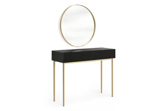 Dressing Table Nicole - Black Mat / Golden Legs + Mirror Nicole 80 - Gold