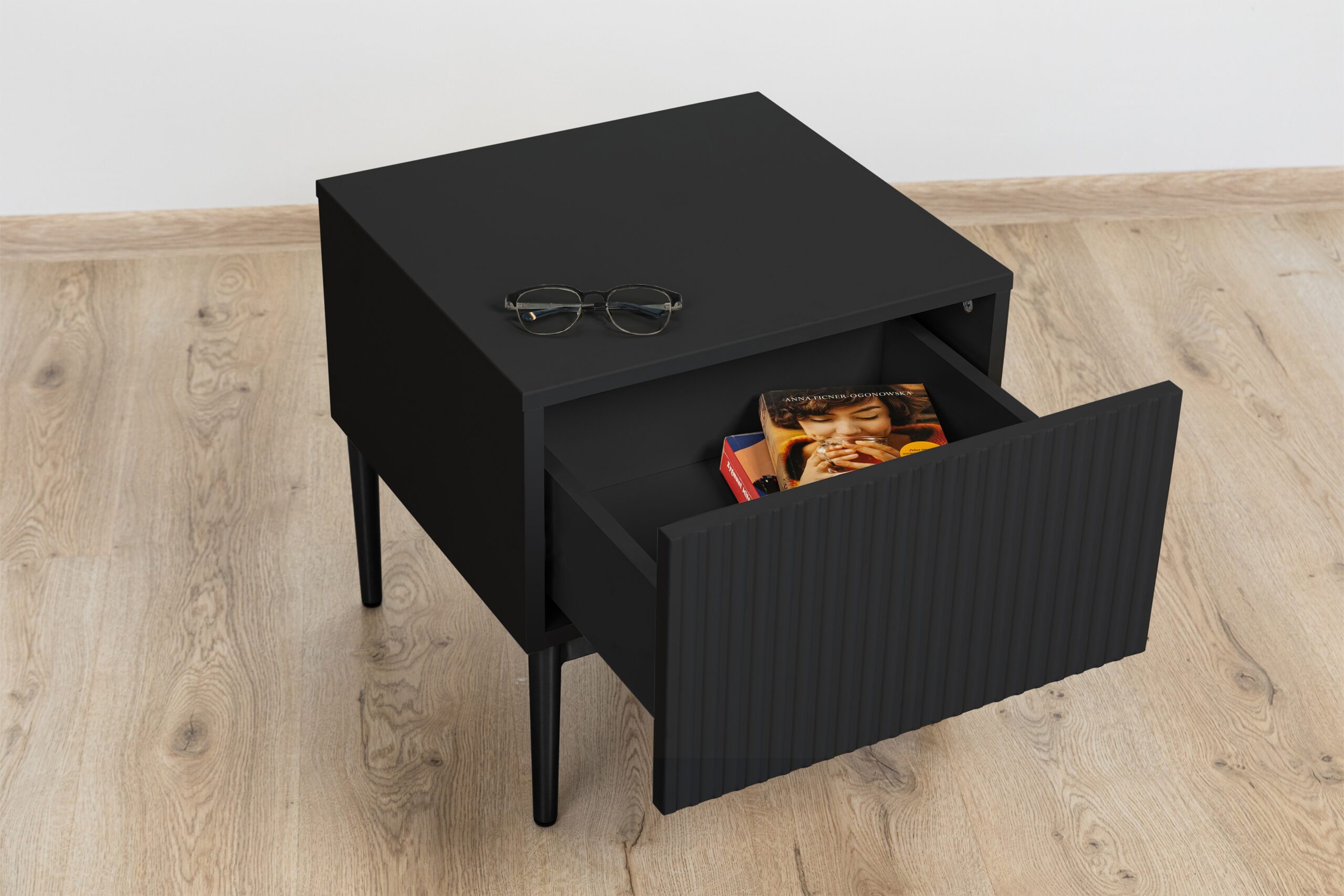 Set de noptiere Nicole 2 buc. - negru mat / picioare negre - imagine 3