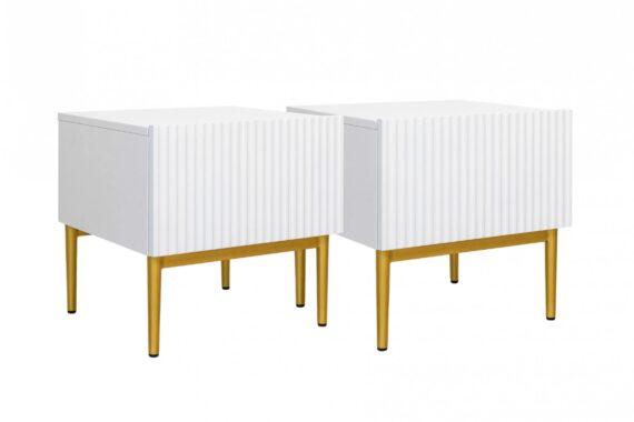Set noptiere Nicole 2 buc. - albe mat / picioare aurii