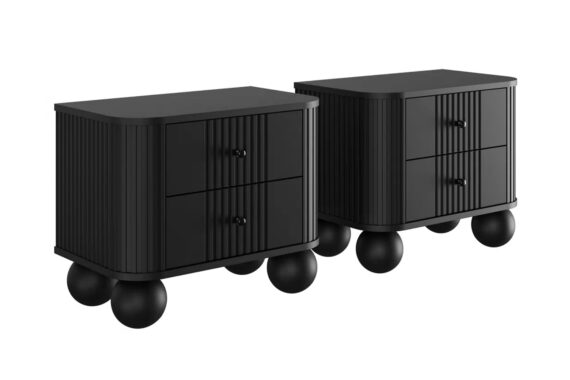 Set Of Night Stands Vesper - Black / Black Handles / Ball Legs