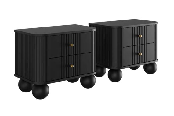 Set Of Night Stands Vesper - Black / Gold Handles / Ball Legs