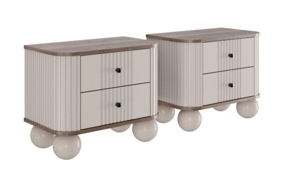 Set noptiere Vesper 56 cm - cașmir / nuc / mânere negre picioare rotunde