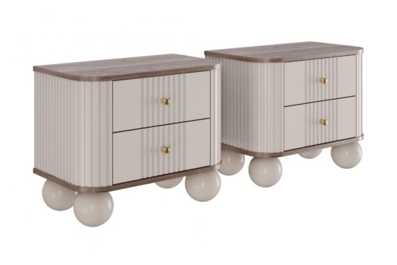 Set noptiere Vesper 56 cm - cașmir / nuc / mânere aurii picioare rotunde