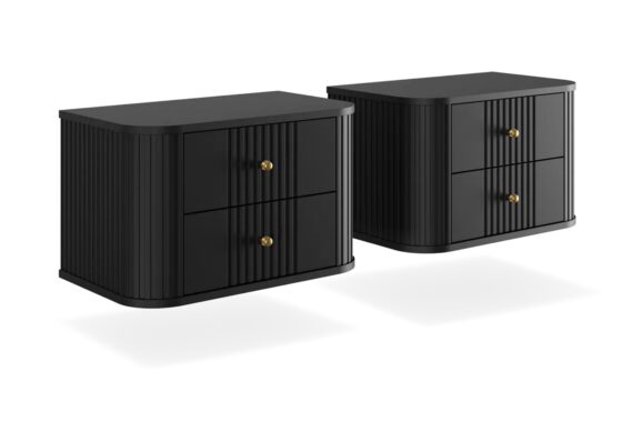 Set Of Wall Mounted Night Stands Vesper - Black / Gold Handles
